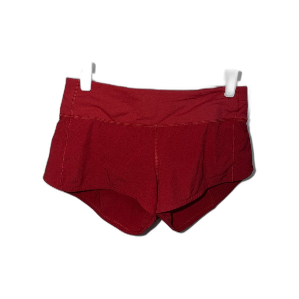 Lululemon Lined Running Shorts Womens Size 6 Red Drawcord Zip Pocket Athletic